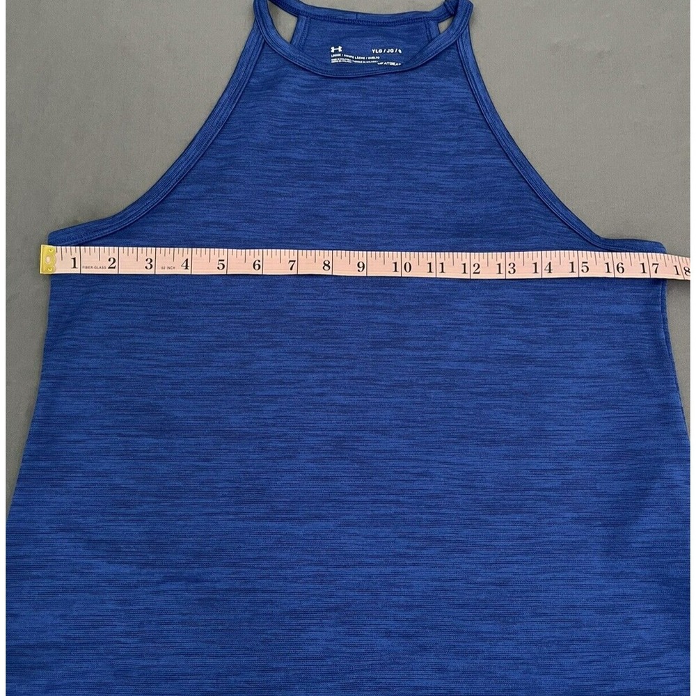 Under Armour Youth Large YLG Girls Tank Top Loose Fit Heat Gear Workout Blue Top - Picture 9 of 10
